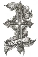 Cross With Light Rays and the name yahweh tattoo design idea