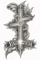 Cross With Light Rays and the name yahweh tattoo design idea