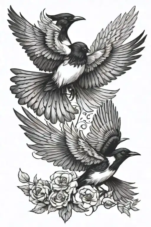 two magpies flying tattoo design idea