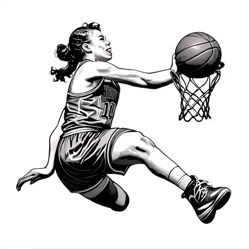 pinup girl basketball player dunking tattoo design idea