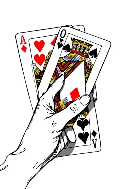 • A worn hand of cards (like an Ace and a King) — symbolizing life’s choices and chances.• One card folded or fading out tattoo design idea