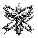 cross chains breaking feminine tattoo design idea