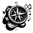 compass, music notes, snowboard tattoo design idea