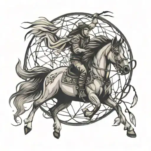 horse running through dreamcatcher tattoo design idea