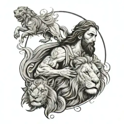 Jesus and lion Isaiah 41:10 tattoo design idea