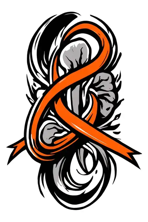 kidney cancer orange ribbon intertwined with strength symbol  tattoo design idea