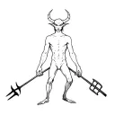 Full body of a small devil person with a pitchfork skipping  tattoo design idea