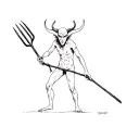 Full body of a small devil person with a pitchfork skipping  tattoo design idea