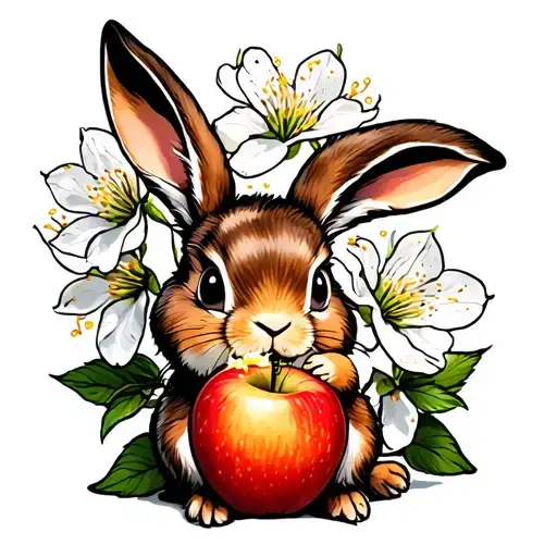 Bunny eating an apple blossom tattoo design idea