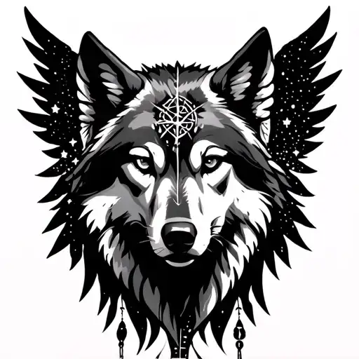 Sagittarius constellation, wolf, Native American, angel tattoo design idea