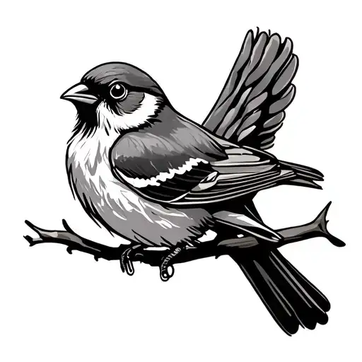 house sparrow, a few simple thin lines, black and white, stylized tattoo design idea