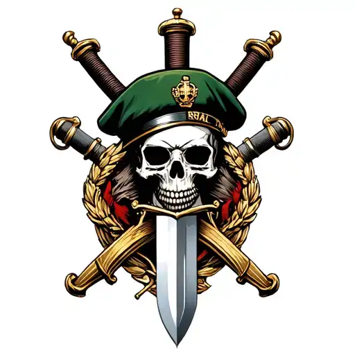 royal marines dagger with skull wearing green beret tattoo design idea