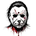 A detailed close-up of Michael Myers' mask with a subtle hint of blood tattoo design idea