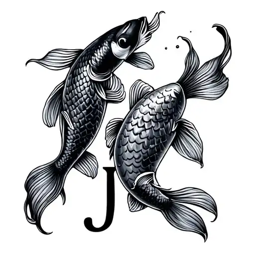 two koi fish with letter j minimalist tattoo tattoo design idea