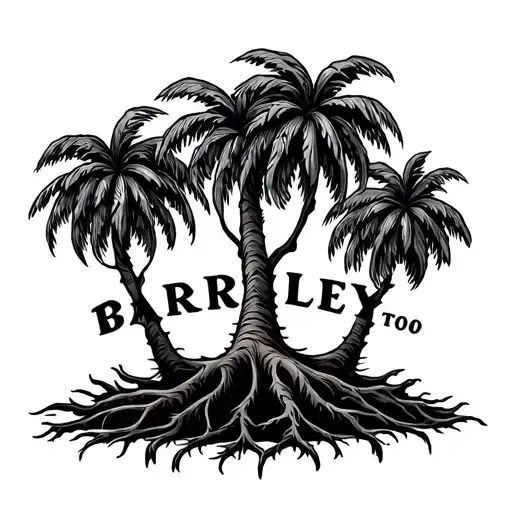 3 palm trees with the roots spelling Barkley tattoo design idea