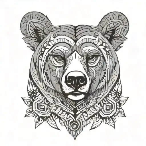Bear head surrounded by African tribal patterns tattoo design idea