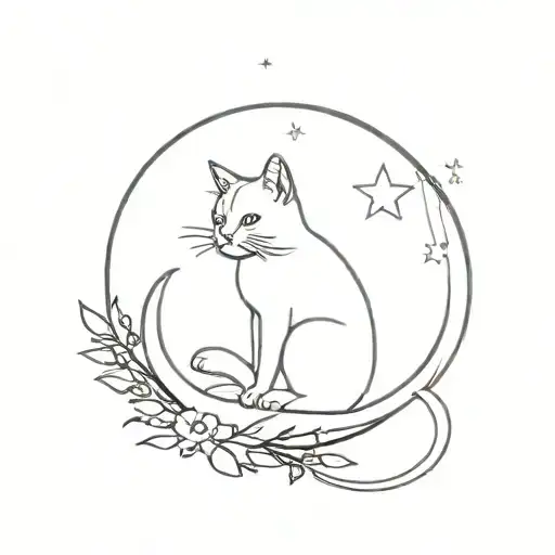 cat on a moon with halo  and wings tattoo design idea