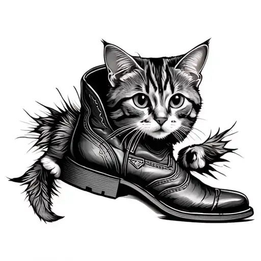 cat peaking out of cowboy boot tattoo design idea