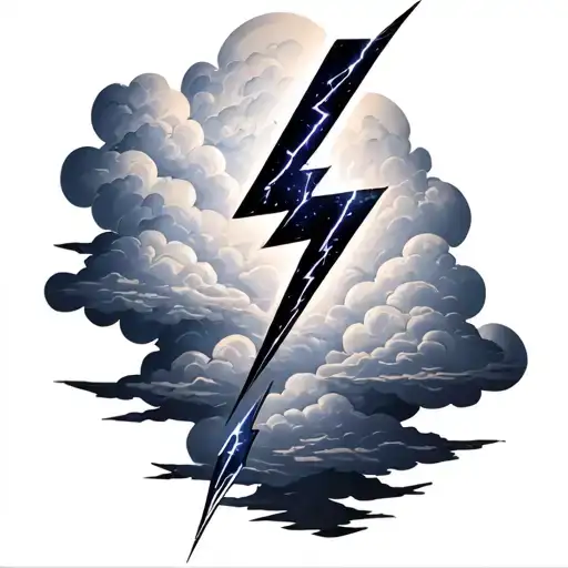 softly shaded lighting bolts and clouds tattoo design idea