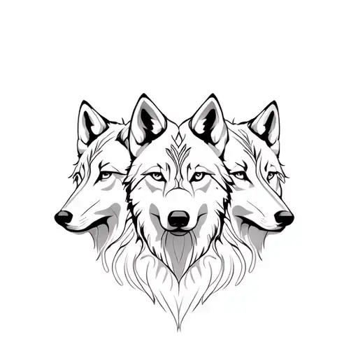 three wolves front view tattoo design idea