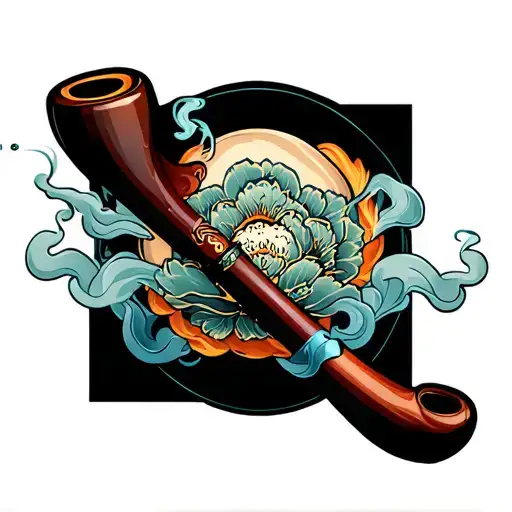 japanese style thin kiseru pipe with smoke tattoo design idea