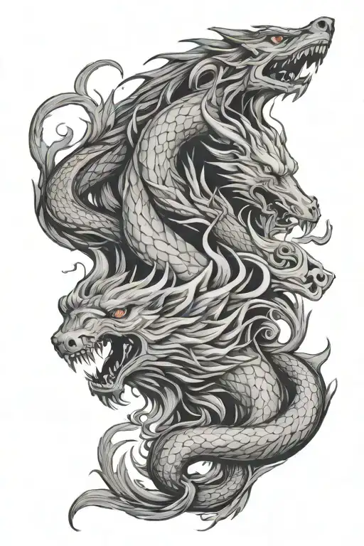 wolf and dragon tattoo design idea