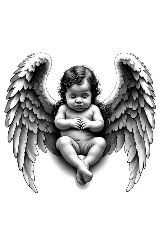angel wings with baby feet tattoo design idea