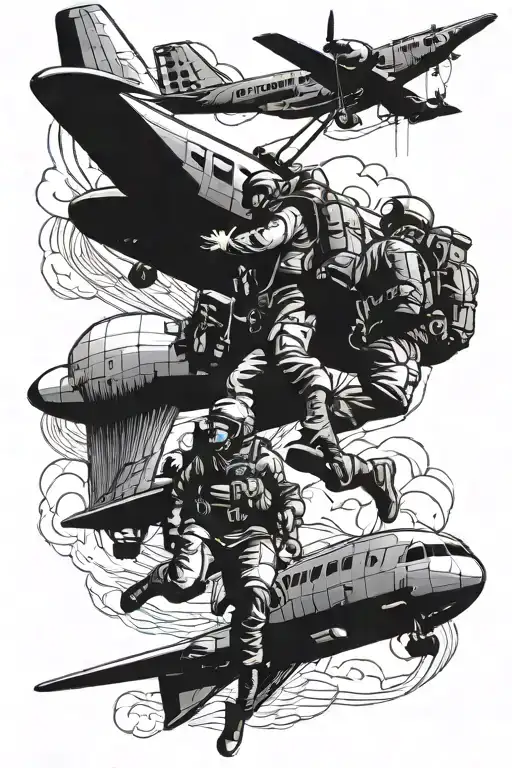 paratroopers soldiers jump out of the plane tattoo design idea