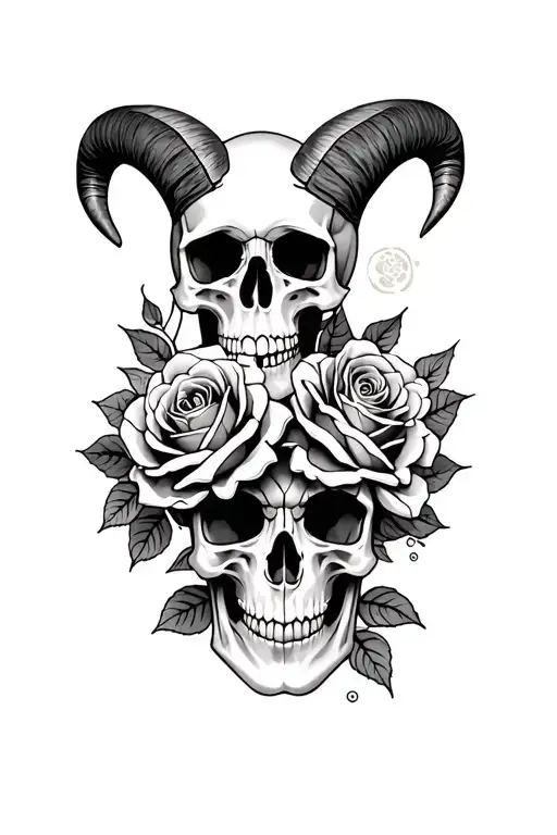 aries+roses+skull tattoo design idea