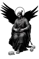 Saint Anthony holding dice rolling tattoo design idea