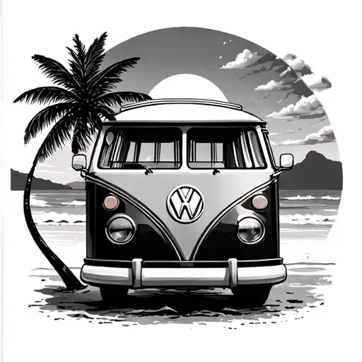 volkwagen bus beach sunset tattoo design idea