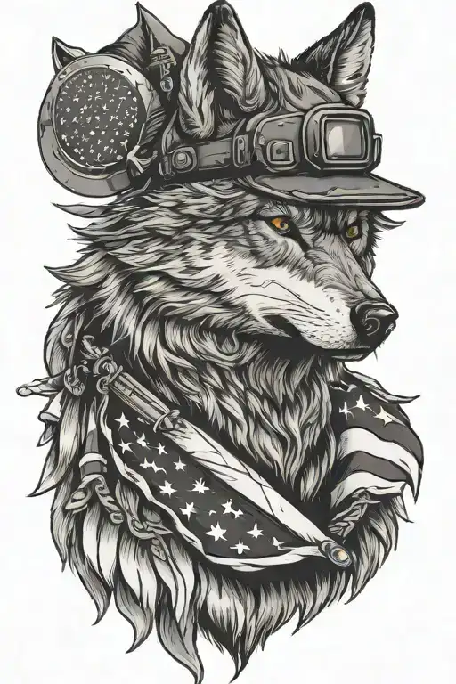 wolf head American flag diabetes type 1 soldier standing tattoo design idea