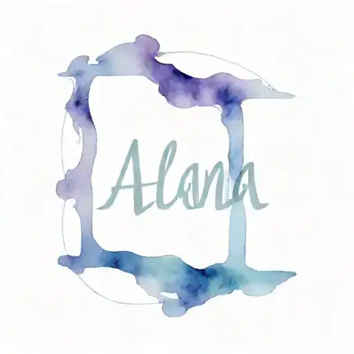 a small amethyst crystal and next to it in small letters the name Alana tattoo design idea