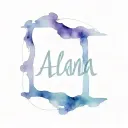 a small amethyst crystal and next to it in small letters the name Alana tattoo design idea
