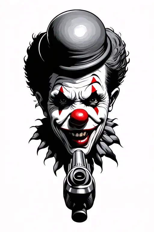 clown shooting a gun tattoo design idea