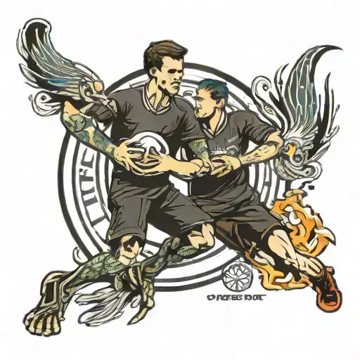 Ultimate frisbee, athletes with frisbee, name BEMA tattoo design idea