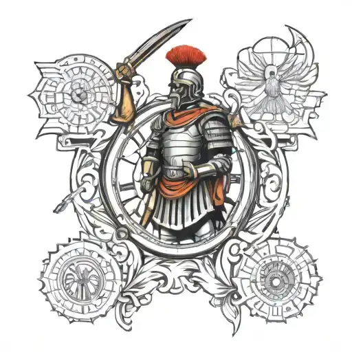 Roman soldier, coloseum pocket watch diamond, gladius tattoo design idea