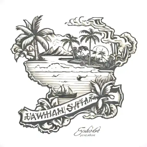 Hawaiian islands with names written Sayjah Safari Journey tattoo design idea