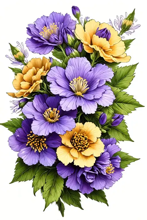 heather flowers and sweet William flowers intertwined tattoo design idea