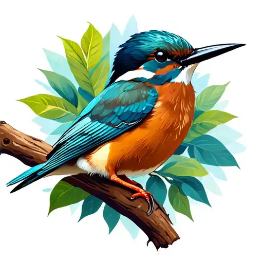 White-collared kingfisher perched tattoo design idea