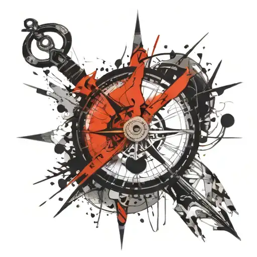 broken compass and sword tattoo design idea
