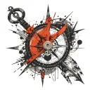 broken compass and sword tattoo design idea