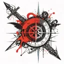 broken compass and sword tattoo design idea