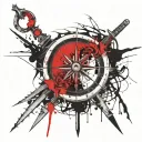 broken compass and sword tattoo design idea