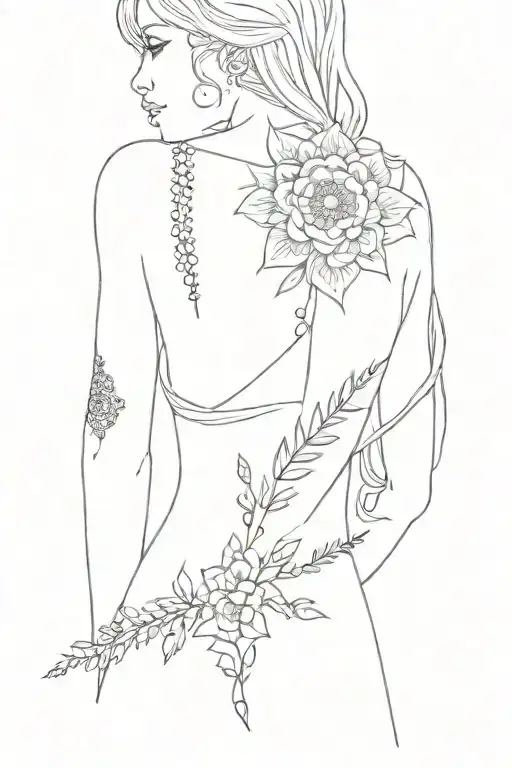 spine tattoo for a woman that is fineline, simplistic and minimalistic with floral, mandala and dot work details tattoo design idea
