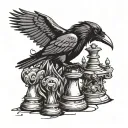 Raven perched on top of rook chess piece tattoo design idea