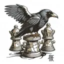 Raven perched on top of rook chess piece tattoo design idea
