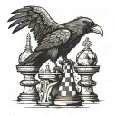 Raven perched on top of rook chess piece tattoo design idea