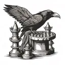 Raven perched on top of rook chess piece tattoo design idea