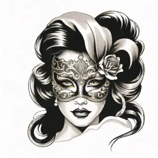 beautiful woman Sad face half covered with Venetian mask tattoo design idea